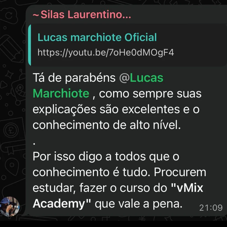 Mensagem do aluno Silas recomendando o curso