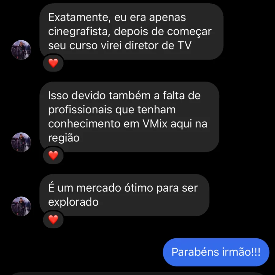 Mensagem de aluno que passou de cinegrafista a diretor de TV